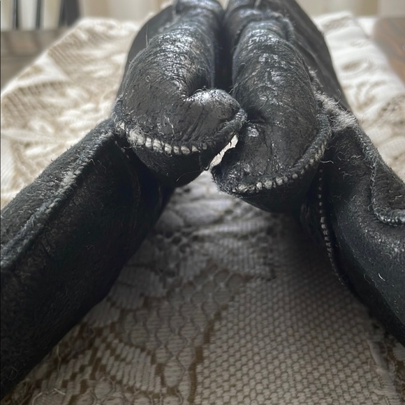 Unisex Black Crackled Leather Soft Sheepskin Winter Mittens - Picture 3 of 14